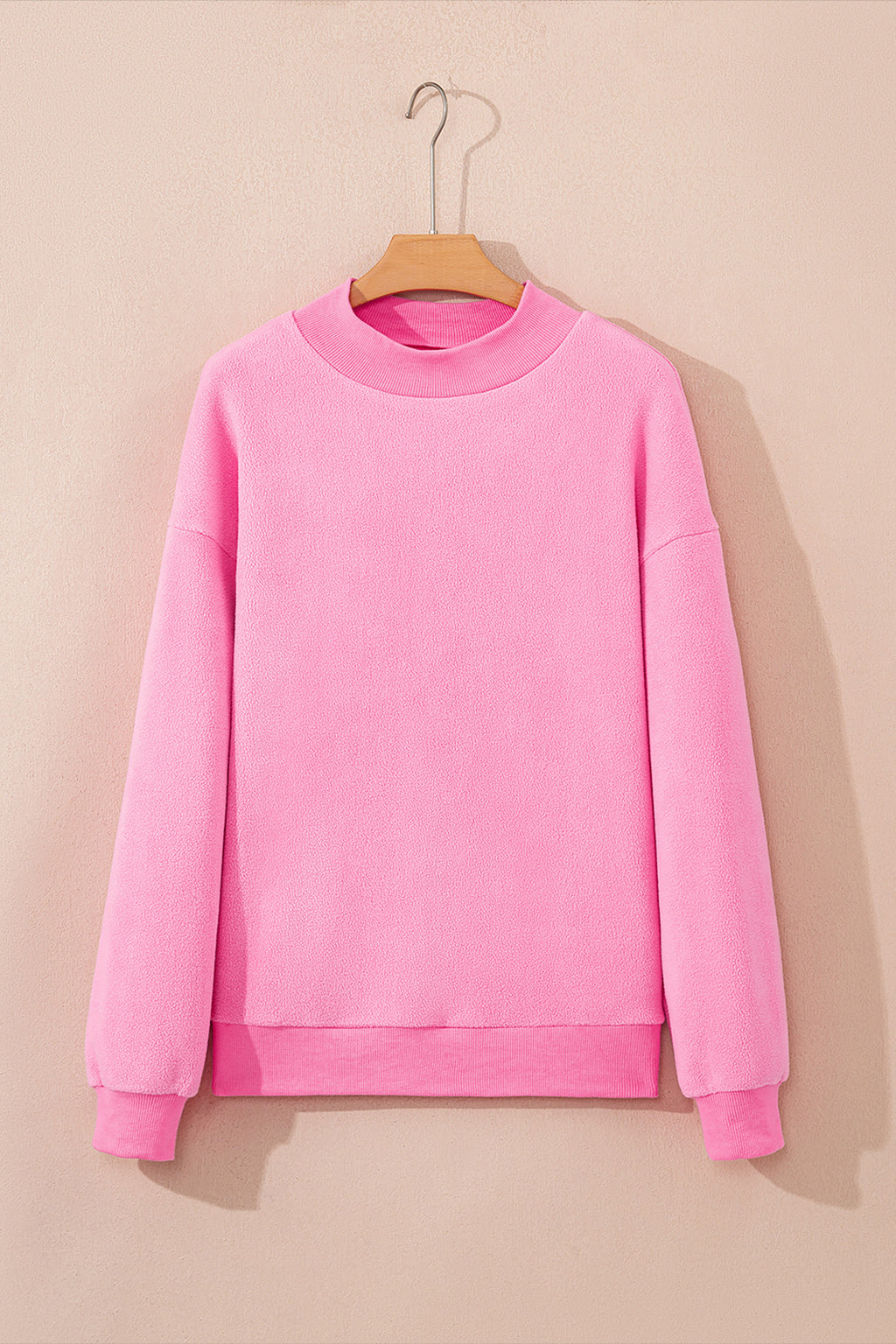 Light Pink Oversize Drop Shoulder Reversible Mock Neck Sweatshirt