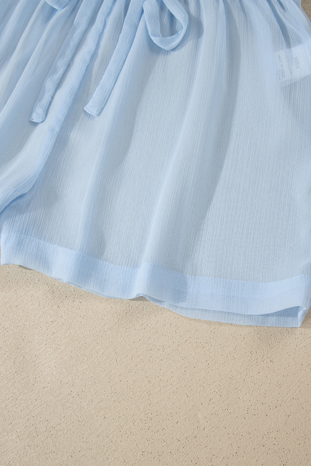 Beau Blue Sheer Tunic Shirt Drawstring Shorts 2pcs Swim Cover Up