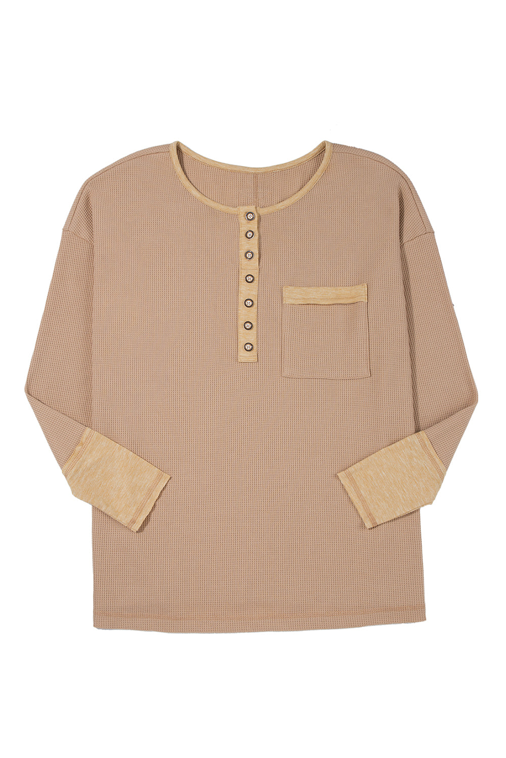 Top tunique henley vert gaufré à manches longues