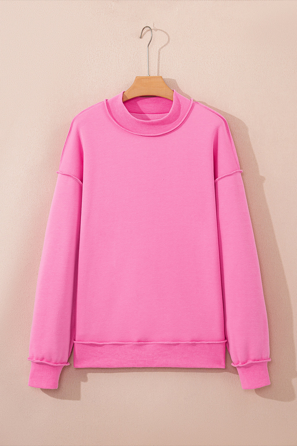 Light Pink Oversize Drop Shoulder Reversible Mock Neck Sweatshirt