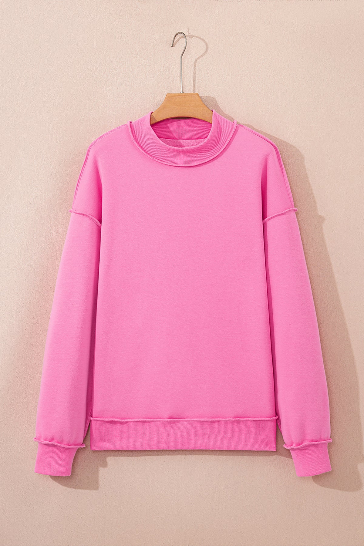 Light Pink Oversize Drop Shoulder Reversible Mock Neck Sweatshirt