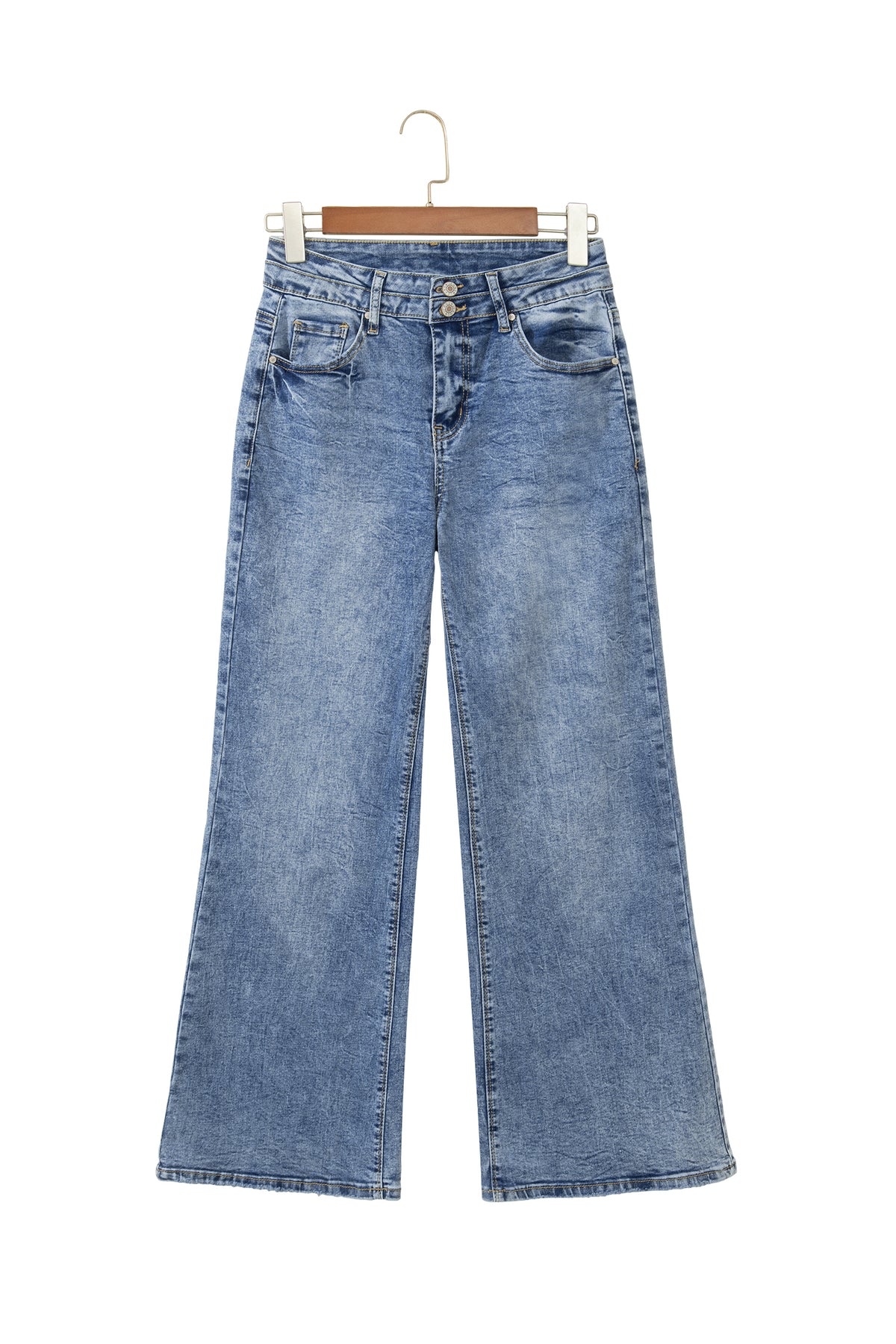 Sail Blue Acid Wash Pocket Detail Flare Jeans