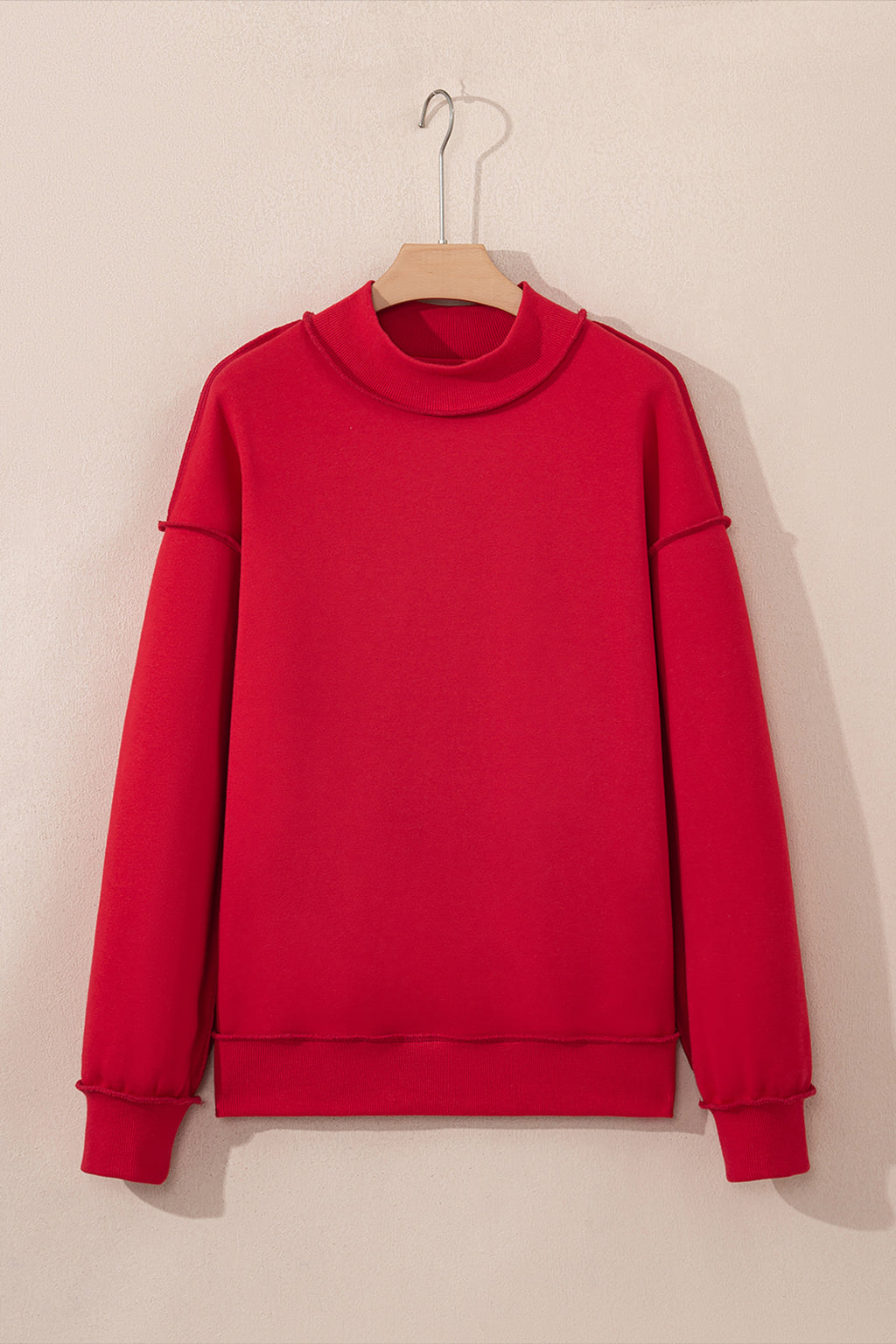 Light Pink Oversize Drop Shoulder Reversible Mock Neck Sweatshirt