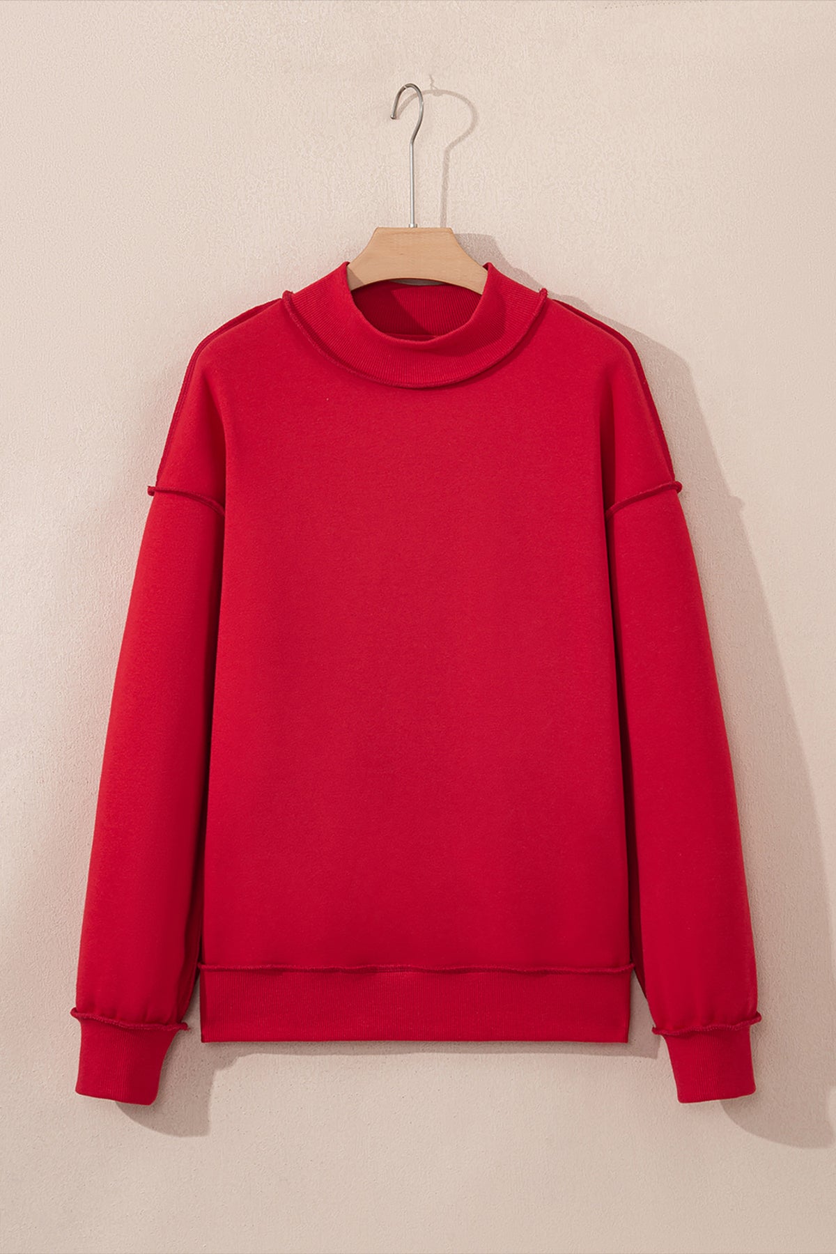 Light Pink Oversize Drop Shoulder Reversible Mock Neck Sweatshirt