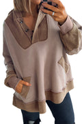 Goat Waffle Patchwork Plus Size Pocketed Hoodie